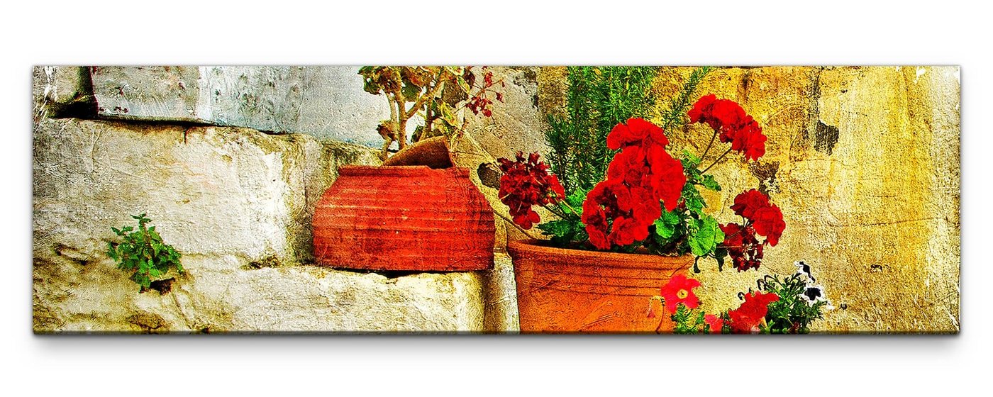 möbel-direkt.de Leinwandbild Bilder XXL Blumentöpfe mit roten Blumen Wandbild auf Leinwand von möbel-direkt.de