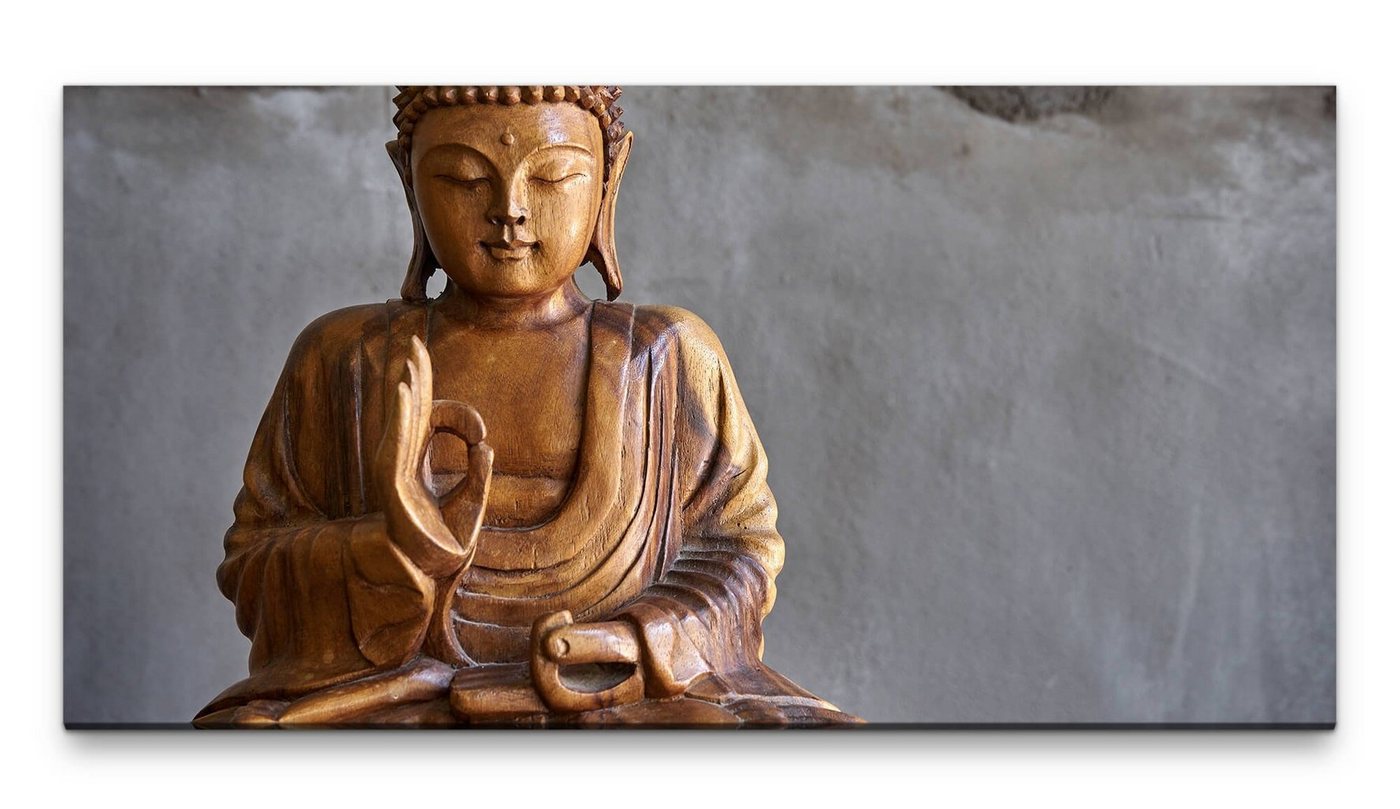 möbel-direkt.de Leinwandbild Bilder XXL Buddha aus Holz 50x100cm Wandbild auf Leinwand von möbel-direkt.de