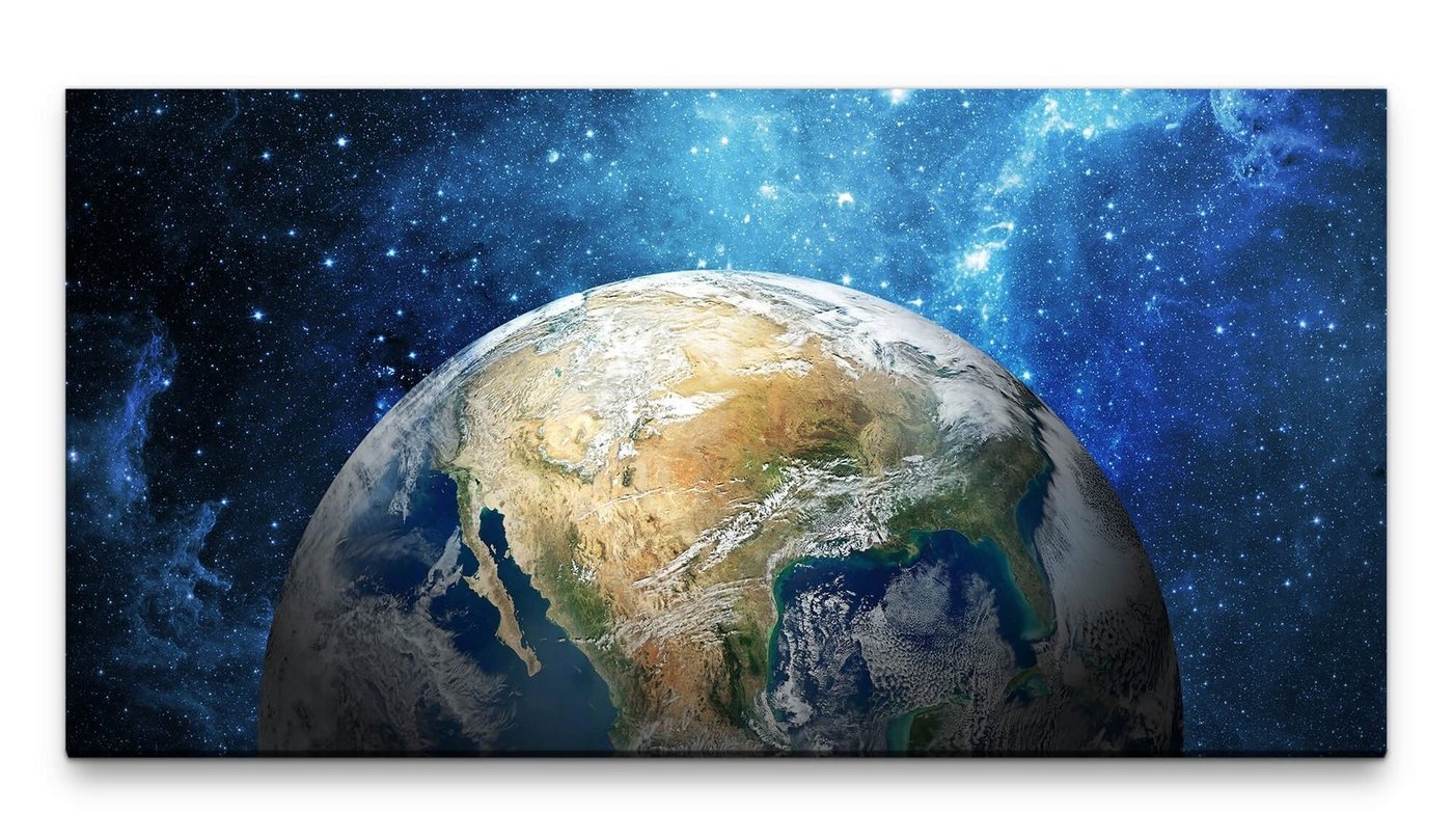 möbel-direkt.de Leinwandbild Bilder XXL Erde im All 50x100cm Wandbild auf Leinwand von möbel-direkt.de