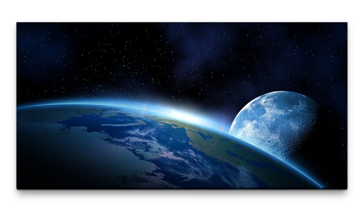 möbel-direkt.de Leinwandbild Bilder XXL Erde und Mond 50x100cm Wandbild auf Leinwand von möbel-direkt.de