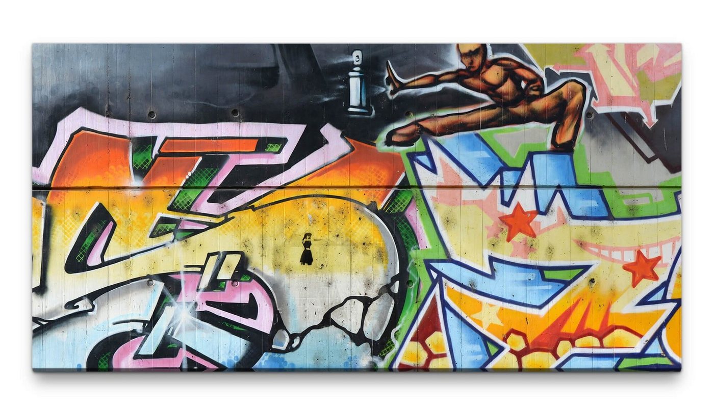 möbel-direkt.de Leinwandbild Bilder XXL Graffiti auf Beton 50x100cm Wandbild auf Leinwand von möbel-direkt.de