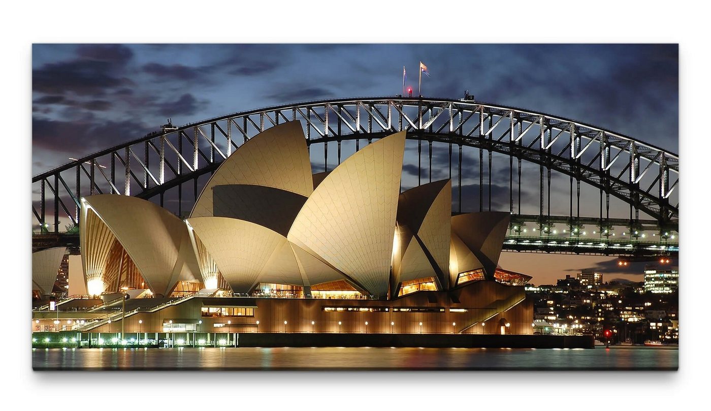 möbel-direkt.de Leinwandbild Bilder XXL Oper in Sydney am Abend 50x100cm Wandbild auf Leinwand von möbel-direkt.de