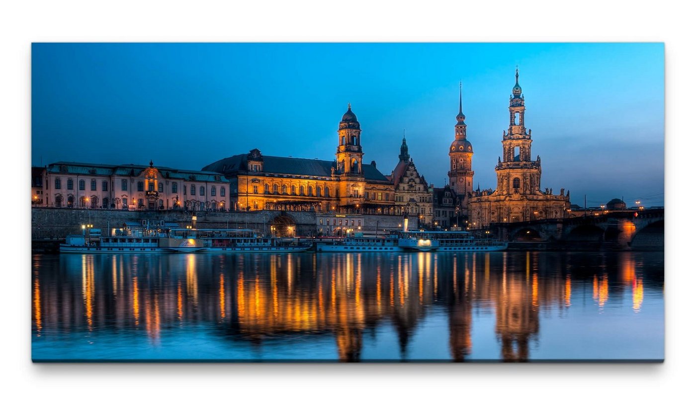 möbel-direkt.de Leinwandbild Bilder XXL Schloss in Wilsdruf bei Nacht 50x100cm Wandbild auf Leinwand von möbel-direkt.de