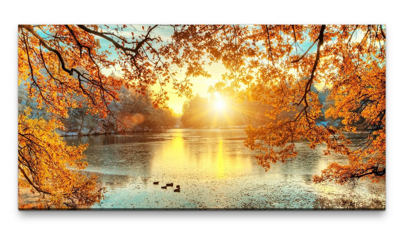möbel-direkt.de Leinwandbild Bilder XXL See im Herbst 50x100cm Wandbild auf Leinwand von möbel-direkt.de