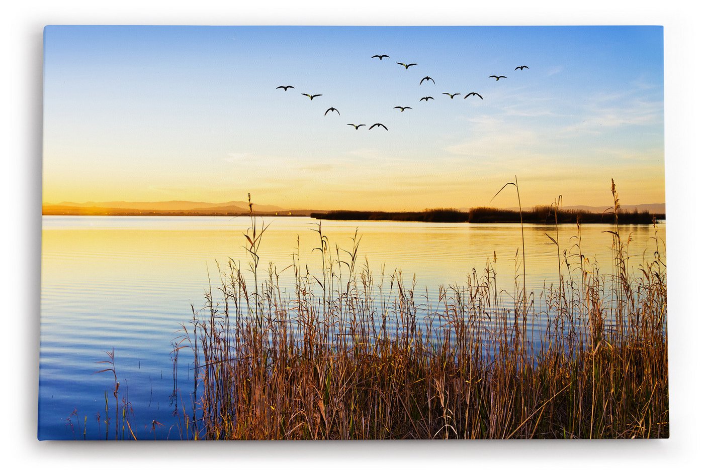 möbel-direkt.de Leinwandbild See Abendröte Sonnenuntergang Vögel Natur Horizont von möbel-direkt.de