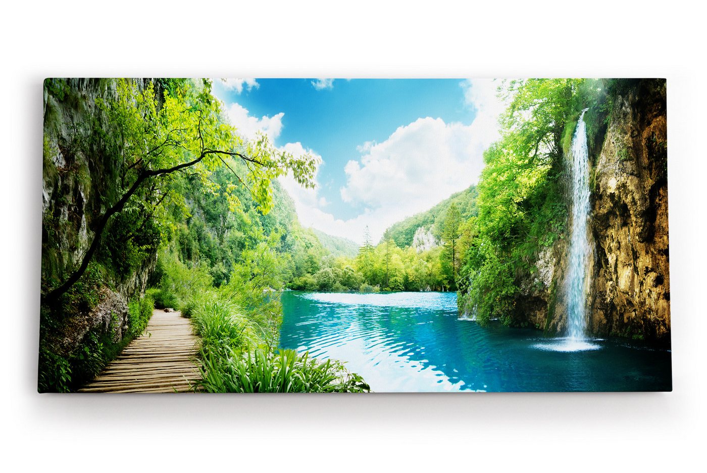 möbel-direkt.de Leinwandbild See Wasserfall Natur Berge Wald Sommer von möbel-direkt.de