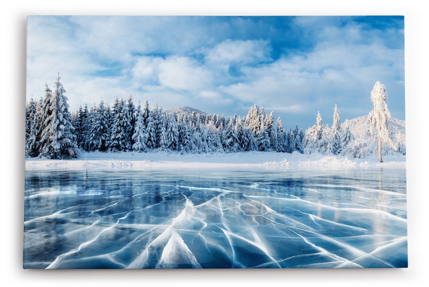 möbel-direkt.de Leinwandbild Winter Schnee gefrorener See Tannenwald Eis von möbel-direkt.de