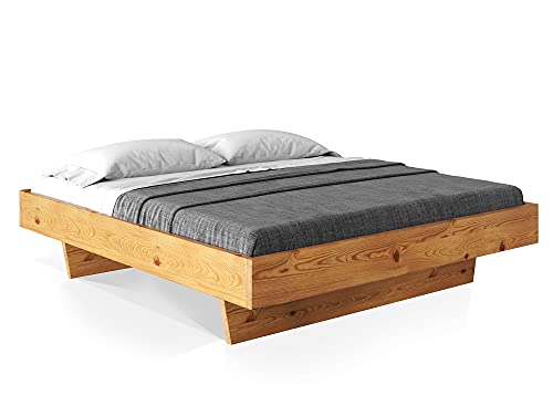 moebel-eins CURBY Massivholzbett Doppelbett Wangenbett ohne Kopfteil aus massiver Thermo -Fichte, hochwertige Verarbeitung, einfacher Aufbau, Made in Germany, 140 x 200 cm, Natur von moebel-eins