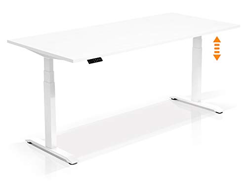 Elektrisch höhenverstellbarer Schreibtisch Office One mit Memory-Steuerung und Softstart/-Stop, Material Tischplatte Dekorspanplatte, 160 x 80 cm, weiss, weiss von moebel-eins