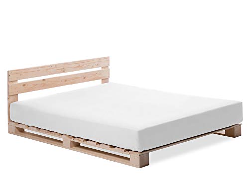 PALETTI Palettenbett inklusive Kopfteil Massivholzbett Holzbett Bett aus Paletten mit 11 Leisten, Palettenmöbel Made in Germany, 120 x 200 cm, Fichte Natur von moebel-eins