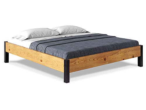 moebel-eins CURBY Bett Metallfuß, ohne Kopfteil, Material Massivholz, rustikale Altholzoptik, Fichte, 180 x 200 cm, Natur von moebel-eins