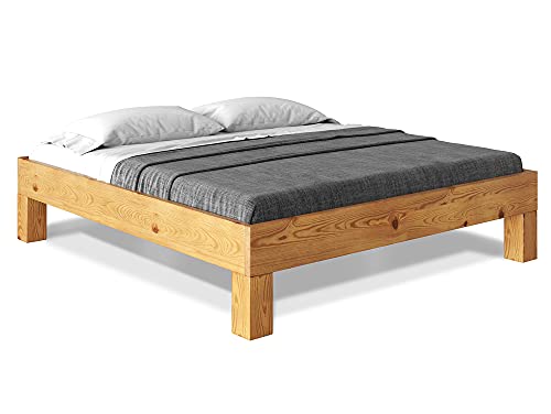 CURBY Massivholzbett Holzbett Doppelbett 4-Fuß-Bett ohne Kopfteil aus massiver THERMO -Fichte, hochwertige Verarbeitung, einfacher Aufbau, Made in Germany, 120 x 200 cm, natur, Standardhöhe von moebel-eins