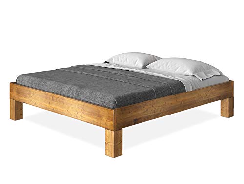 CURBY Massivholzbett Holzbett Doppelbett 4-Fuß-Bett ohne Kopfteil aus massiver THERMO -Fichte, hochwertige Verarbeitung, einfacher Aufbau, Made in Germany, 120 x 200 cm, vintage, Standardhöhe von moebel-eins