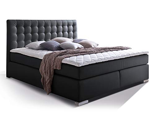 moebel-eins Isabell Plus Boxspringbett Hotelbett Bett amerikanisches Bett 7-Zonen-Multi-Tonnentaschenfederkern-Matratze, 180 x 200 cm, schwarz, Härtegrad 3 von moebel-eins