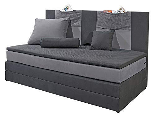 moebel-eins KOOPY Boxspringbett Bett Polsterbett Kinderbett 90x200 cm in schwarz/grau, schwarz/grau von moebel-eins