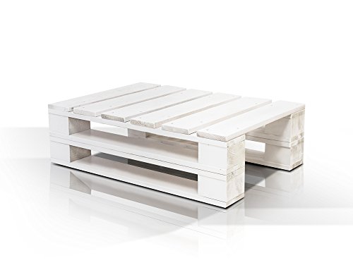moebel-eins PALETTI Duo Couchtisch Massivholztisch Palettentisch Beistelltisch Tisch aus Paletten in 60x90 cm weiß lackiert, Weiss lackiert von moebel-eins