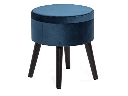 moebel-eins POUFO Hocker mit Stauraum rund Pouf Polsterhocker Sitzhocker Fußhocker Bezug Samt mit schwarz lackierten Massivholzfüßen, blau von moebel-eins