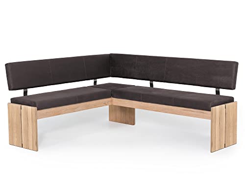 moebel-eins SIRION Eckbank mit Truhe aus Eiche, Material Massivholz/Bezug Mikrofaser, 167 x 192 cm, Dunkelbraun von moebel-eins