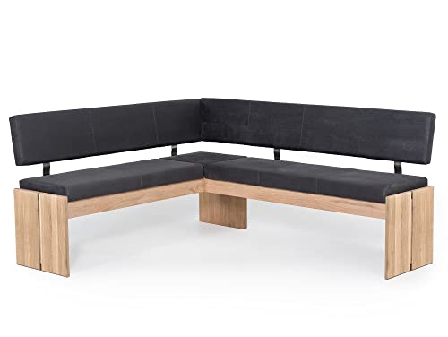moebel-eins SIRION Eckbank mit Truhe aus Eiche, Material Massivholz/Bezug Mikrofaser, 167 x 192 cm, dunkelgrau von moebel-eins