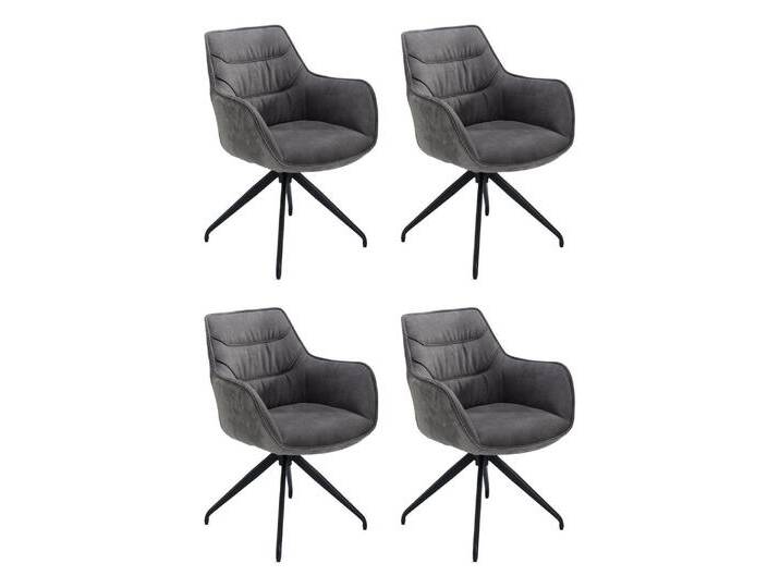 Home4You Polsterstühle 4er Set, Grau - Schwarz - Cord - Mikrofaser - Metallgestell - 360 Grad drehbar - 4er Set von moebel-jack