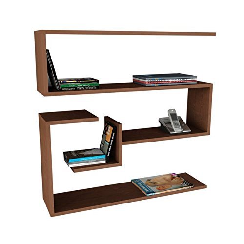 moebel17 Confier Bücherregal 0202 Schweberegal Wandregal Holzregal Hängeregal Wandboard Regal fürs Wohnzimmer, Holz, Braun, 2 Regale, 4 Ablagen, Designerregal, 90 x 87 x 22 cm von moebel17