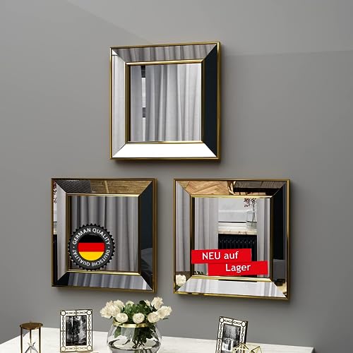 moebel17 5750 Chill Spiegel 3er Set Wandspiegel Badspiegel Flurspiegel Kosmetikspiegel, verspiegelter Rahmen, vergoldet, modern, 40 x 40 x 3,5 cm von moebel17