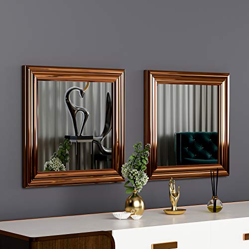 moebel17 5842 Bale Spiegel 2er Set Wandspiegel Badspiegel Flurspiegel Kosmetikspiegel, Kunststoffrahmen, Bronze, modern, 40 x 40 x 2,4 cm von moebel17