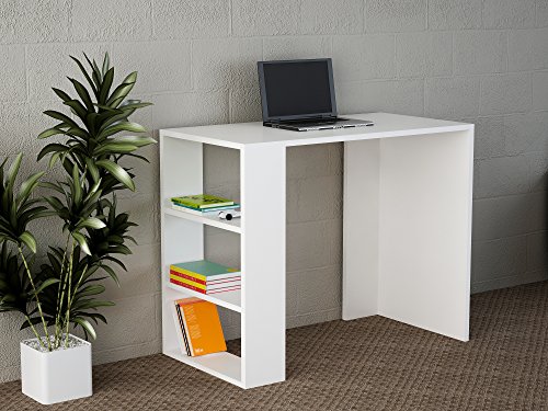 moebel17 6559 Netenya Schreibtisch Computertisch Arbeitstisch Bürotisch Laptoptisch PC Tisch Kinderschreibtisch, Holz, Weiß, mit Regalfächer, viel Stauraum, 90 x 74 x 40 cm von moebel17