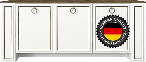 moebel17 6870 Sansa Sideboard Moderne Kommode Schrank Tisch, Weiß Braun, 3 Türen, viel Stauraum, 6 Regalablagen, für Wohnzimmer, Holz, 180 x 76 x 45 cm von moebel17