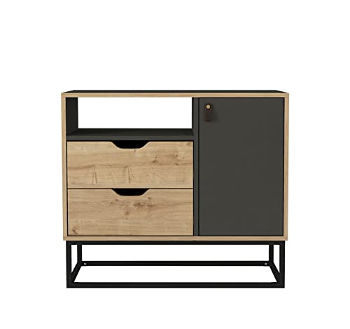 moebel17 6917 Dolores Kommode Sideboard Wohnzimmerschrank Schrank für Flur, Holzoptik, mit Metall Gestell, Schwarz Beige, großes Aufbewahrungsfach, mit Tür und 2 Schubladen, 90 x 80 x 35 cm von moebel17