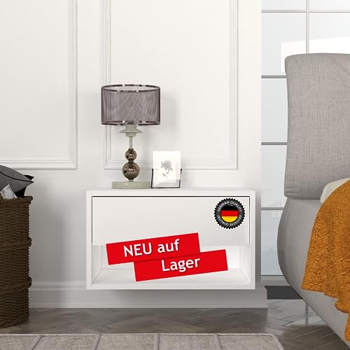 moebel17 8638 Sone Nachttisch Nachtkommode Kommode Beistelltisch modern, fürs Schlafzimmer, mit Schublade,und Regalfach großes Ablagefach, Weiß, Holz, 60 x 35 x 16 cm von moebel17