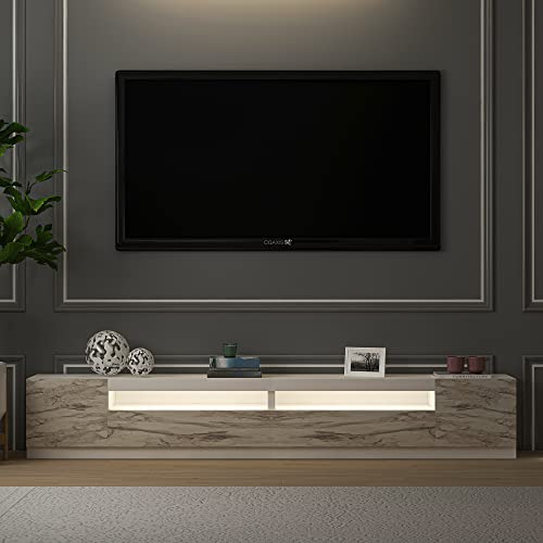 TV-Schrank, Fernsehtisch ,TV Lowboard , TV Tisch,Sideboard ,Marmor Optik mit LED Sideboard Board stehend, Weiß, Holz, mit 4 Türen viel Stauraum, für Wohnzimmer, Designerstück, ,240 x 40 x 37 cm, 9079 von moebel17