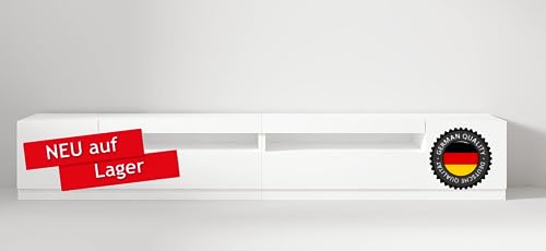 moebel17 TV-Schrank, Fernsehtisch,TV Lowboard, TV Tisch,Sideboard mit LED teilbar stehend, Weiß Hochglanz, Holz, mit 4 Türen viel Stauraum, für Wohnzimmer, Designerstück,240 x 40 x 37 cm, 9178 von moebel17