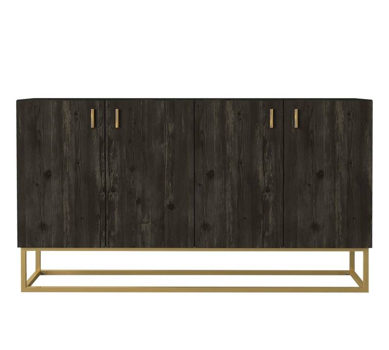 moebel17 Anrichte Sideboard Theodora Rebab 4 Türig Gold mit Metall F, modernes Sideboard in Rebab mit goldenen Metallfüßen und 4 Türen, Das spezielle Design wird Sie begeistern und dieses Sideboard zum Highlight Ihres Wohnzimmers machen, Stabiler Stand: Das goldene Gestell stabilisiert das Sideboard, sodass es nicht wackelt und zusätzlichen Halt bietet, Reichlich Stauraum: Das Sideboard hat mit seinen vier Türfächern viel Stauraum, damit allerlei Gegenstände gut sortiert untergebracht werden können, Die detaillierte, bebilderte Aufbauanleitung unterstützt bei der Selbstmontage. Stellmaße des Sideboards ca. (BxHxT): 150cm x 83,6cm x 36,8cm von moebel17