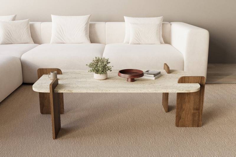 moebel17 Couchtisch Couchtisch Twinkle Travertin Braun Granit Optik 60x120 (Einzelmöbel, 1-St., Besteht aus 1 Couchtisch), Pflegeleichte Oberfläche, Granitoptik von moebel17