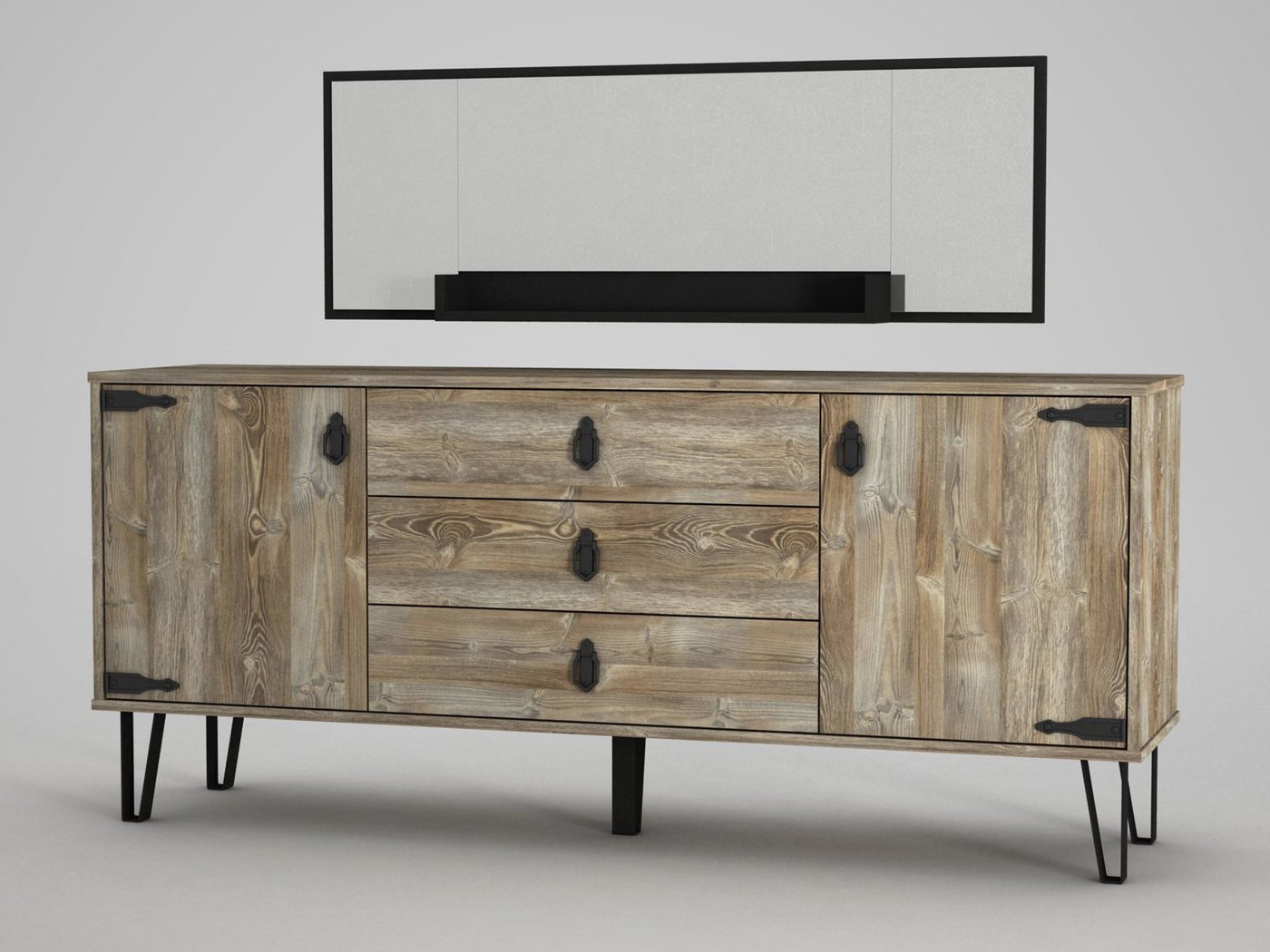 moebel17 Kommode Sideboard Costa mit Spiegel Eiche, Sideboard mit Spiegel von moebel17