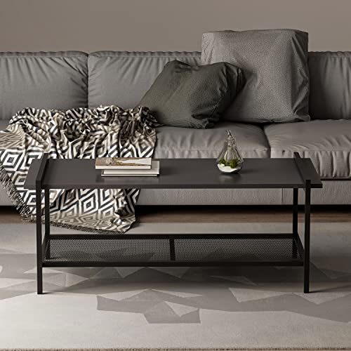 moebel17 Lara Couchtisch,Beistelltisch,Wohnzimmertisch, Sofatisch, Kaffeetisch,mit Ablage aus Metall Moderner Möbelstück für Wohnzimmer,Büro I Schwarz I 120 x 45 x 60 cm, 9185 von moebel17