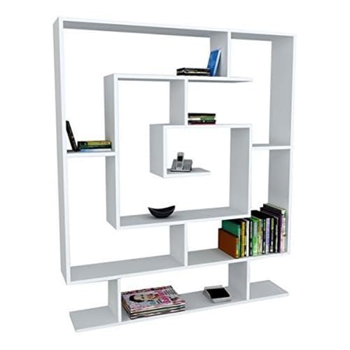 moebel17 Sarmasik 0691 Bücherregal Regal Wandregal Standregal Aktenregal Aufbewahrungsregal, Regal für Wohnzimmer, Holz, Weiß, 124 x 149 x 22 cm, viele Ablagefächer von moebel17