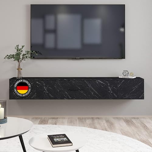 moebel17 TV Lowboard Acworth Sideboard Board stehend, Schwarz mit Marmor Optik, Holz, mit Tür viel Stauraum, für Wohnzimmer, Designerstück,160 x 29,6 x 30 cm, 9611 von moebel17