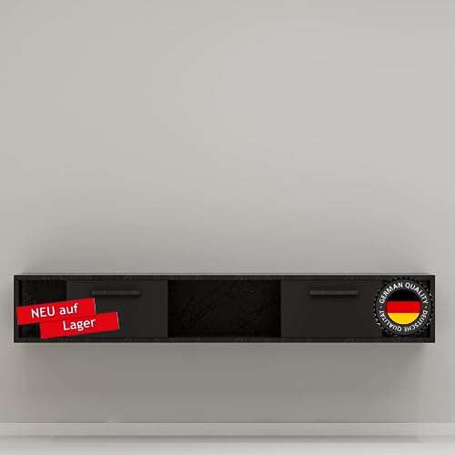 moebel17 TV-Schrank, Fernsehtisch,TV Lowboard,TV Tisch,Sideboard Aldora hängend, Schwarz Marmor Optik, Holz, mit Türen viel Stauraum,Board für Wohnzimmer,Hängeboard 160 x 30 x 30 cm, 9598 von moebel17