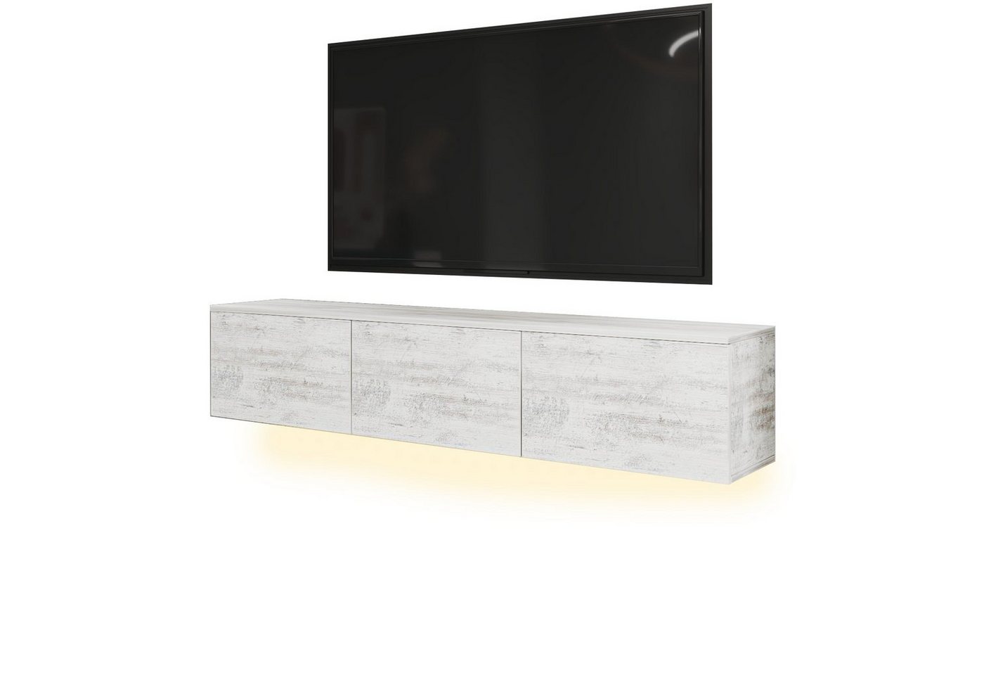 moebel17 TV-Regal TV Lowboard Alston Kristall LED Beleuchtung, modernes TV Lowboard Weiß in Holzoptik mit 3 Türen von moebel17
