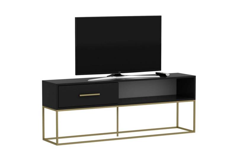 moebel17 TV-Regal TV Lowboard Mira Schwarz Gold mit Metall Füße 9635, modernes TV Lowboard in Schwarz mit Goldenen Metallfüßen von moebel17