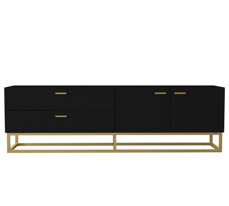 moebel17 TV-Regal TV Lowboard Theodora Schwarz Gold mit Metall Füße, modernes TV Lowboard in Schwarz mit Goldenen Metallfüßen von moebel17