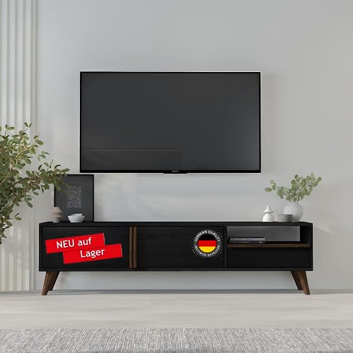 moebel17 TV-Schrank, Fernsehtisch,TV Lowboard,TV Tisch,Sideboard stehend, Schwarz, Holz, mit Türen viel Stauraum, für Wohnzimmer, Designerstück,160 x 45 x 37 cm, 9628 von moebel17