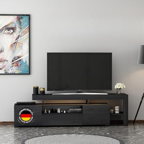 moebel17 TV Schrank ? TV Lowboard ? Fernsehtisch - TV Möbel - wohnwand Schwarz mit 3 Türen und mit LED -viel Stauraum, für Wohnzimmer, Designerstück,192 x 53 x 37 cm, 9055 von moebel17