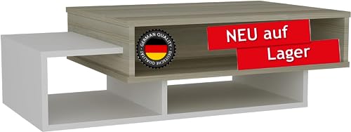 moebel17 Tab 1407 Couchtisch Beistelltisch Wohnzimmertisch Sofatisch modern, 105x60x32 cm (B/H/T), Weiß Cordoba, Holz, mit Ablagen von moebel17