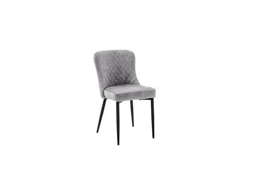 4-Fußstuhl >Aboshi< im 2er Set mit grauem Vintage-Velours, Rautensteppung & Taschenfederkern, Metallgestell schwarz matt ? Komfortsitz für Esszimmer & Büro - 46x85x58 (BxHxT). von möbelando