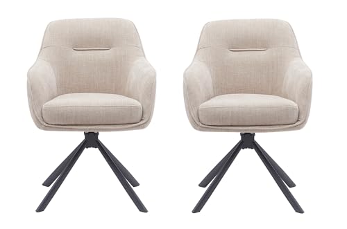 Armlehnstuhl >Avola< 2er-Set, Drehfunktion, Taschenfederkern, Chenille-Stoff in Leinen-Beige, Spider-Gestell, ergonomisch, Ziernaht, belastbar bis 110 kg, zerlegt, Stellmaß ca. 57x87x65 (BxHxT). von möbelando