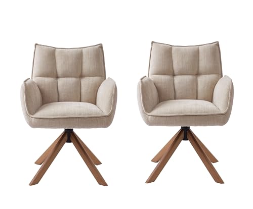 Armlehnstuhl >Marilla< 2er-Set mit drehbarer Sitzschale, Chenille-Bezug in leinen-beige, Waffelsteppung, Spidergestell, Taschenfederkern, 100% FSC zertifiziert, Stellmaß ca. 59x86x65 (BxHxT) von möbelando