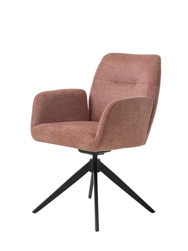 Armlehnstuhl >ROXANA< drehbarer Esszimmerstuhl mit Armlehnen und Wipp-Relax-Funktion in rosa ? mit 360° Drehfunktion, Metallgestell, Stoff-Brego Bezug, modernem Design, pflegeleicht und stabil von möbelando